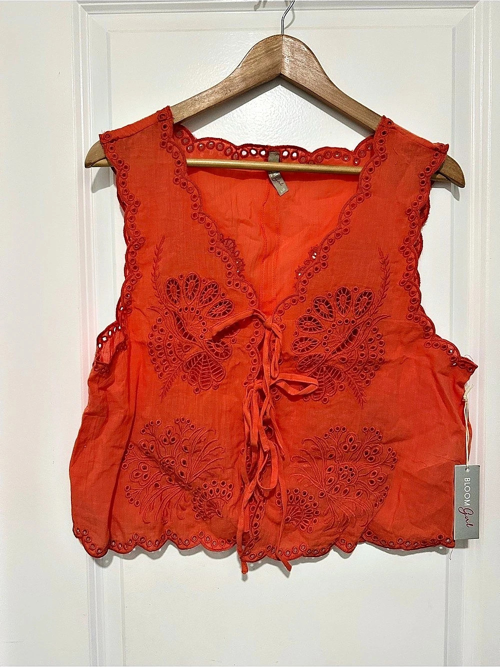 Bloom Girl 100% Cotton Tie Blouse Vest in Orange NWT Women’s Size Large